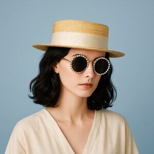 NWT Gucci Boater Hat with Grosgrain Trim